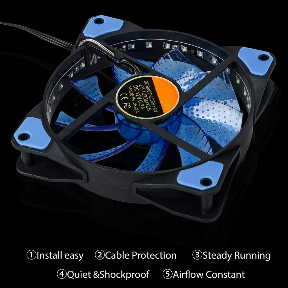 1Pcs PC Computer Case Fan 120mm 33 LED Silent Fan Heatsink Cooling For Computer Cases, CPU Coolers And Radiators Ultra Quiet