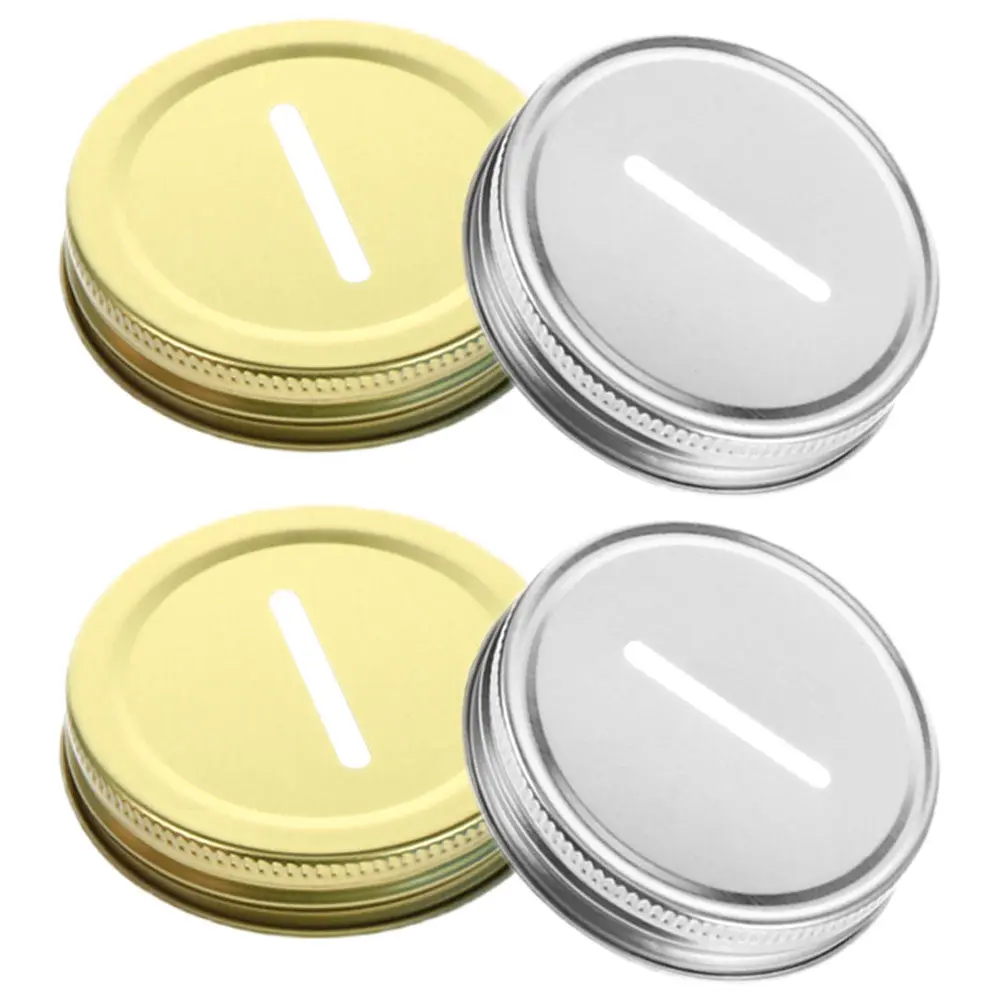 4Pcs Mason Jar Coin Slot Bank Lids Metal Replacement Caps for Change Storage Saving Jars Coin Slot Bank Lid Jar Caps
