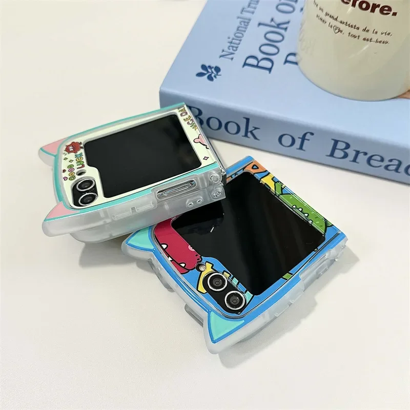 Geschilderd Monster Schattige 3d Oor Telefoon Hoesje Voor Samsung Galaxy Zflip3 Zflip4 Zflip5 Zflip6 Harde Pc Back Cover Voor Z Flip 6 Case Shell