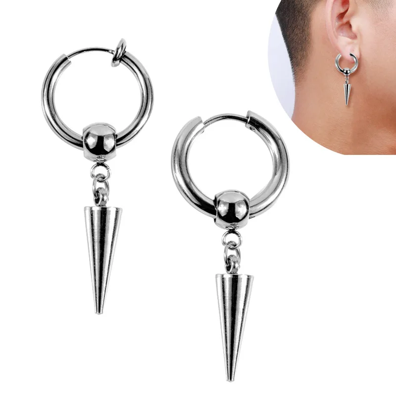 Korean Fashion Punk Rivet Goth Earrings Women Cone Pendant Earrings Geometric Punk Style Hip-hop Dangle Earrings For Men Jewelry