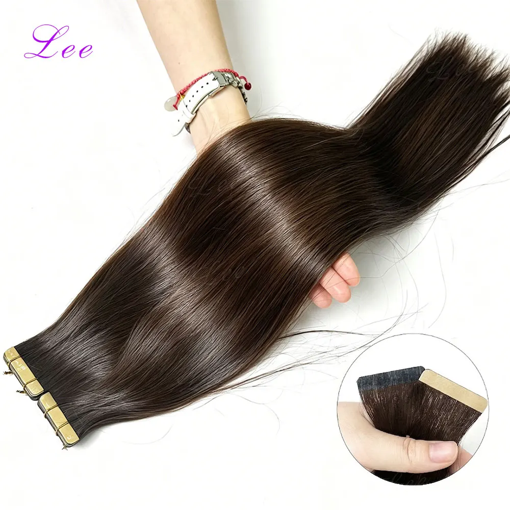 Extensions de cheveux à bandes adhésives, cheveux humains, invisibles, sans couture, 21 pièces/paquet, 50g, brésiliennes, brun foncé, 16-22 pouces, Remy, lisses, 100% cheveux humains