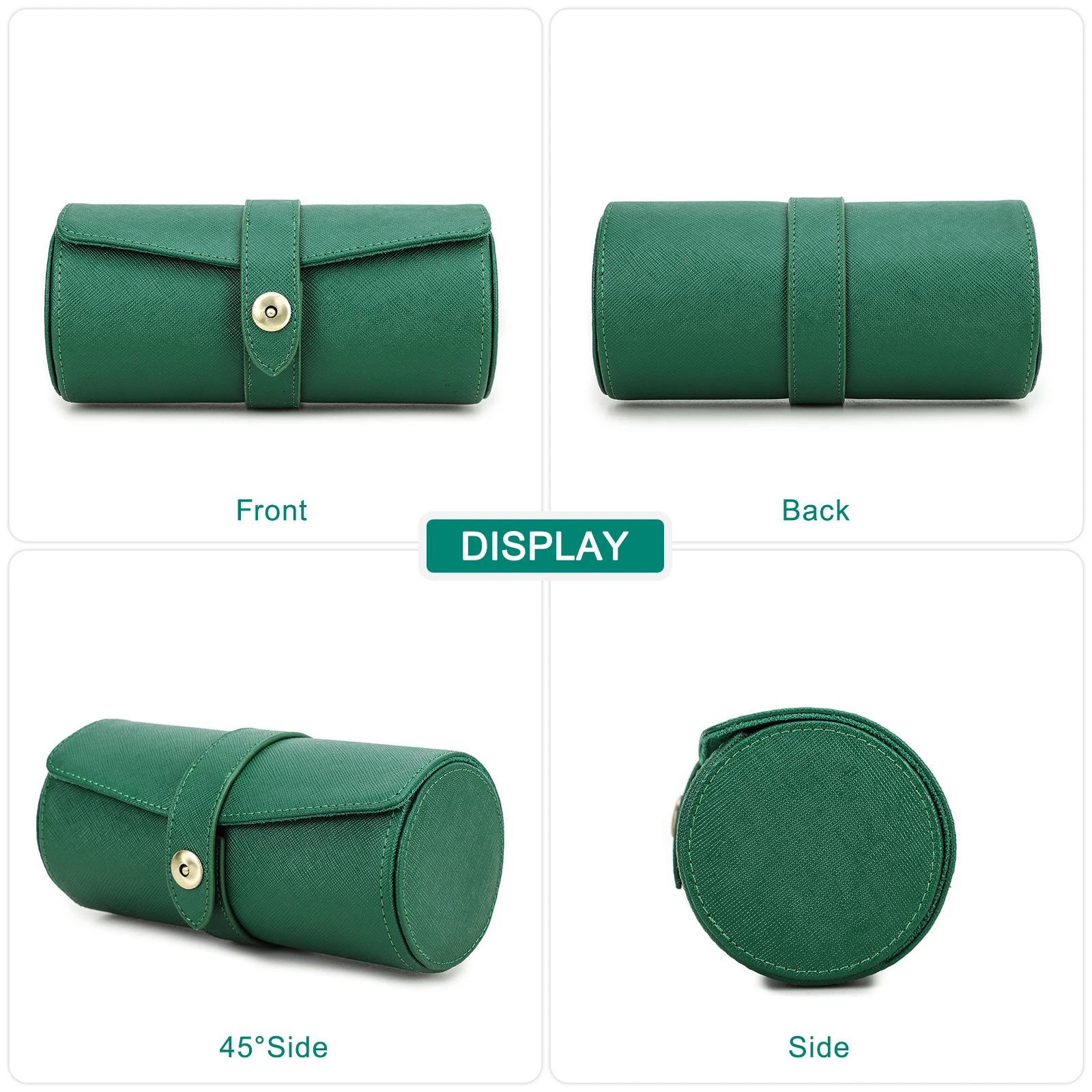 Top Watch Roll Case 3 Slots Saffiano Genuine Leather Watch Travel Box Jewelry Storage Organizer Green Portable Watch Case Gifts