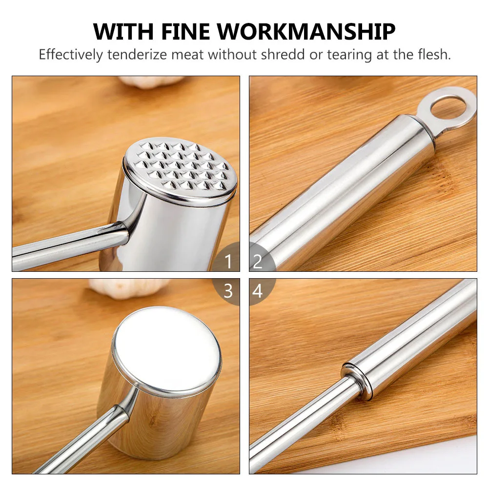 

Stainless Steel Meat Hammer Professional Long Handle Multi-Functional Kitchen Meat Tenderizer Double Sided Cooking