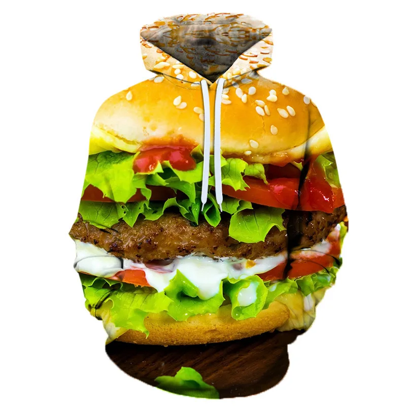 Funny Hamburger Hoodie Food 3D Print Men Women Streetwear Casual Hoodies Oversized Pullover Hooded Sweatshirts Kids Top Clothing