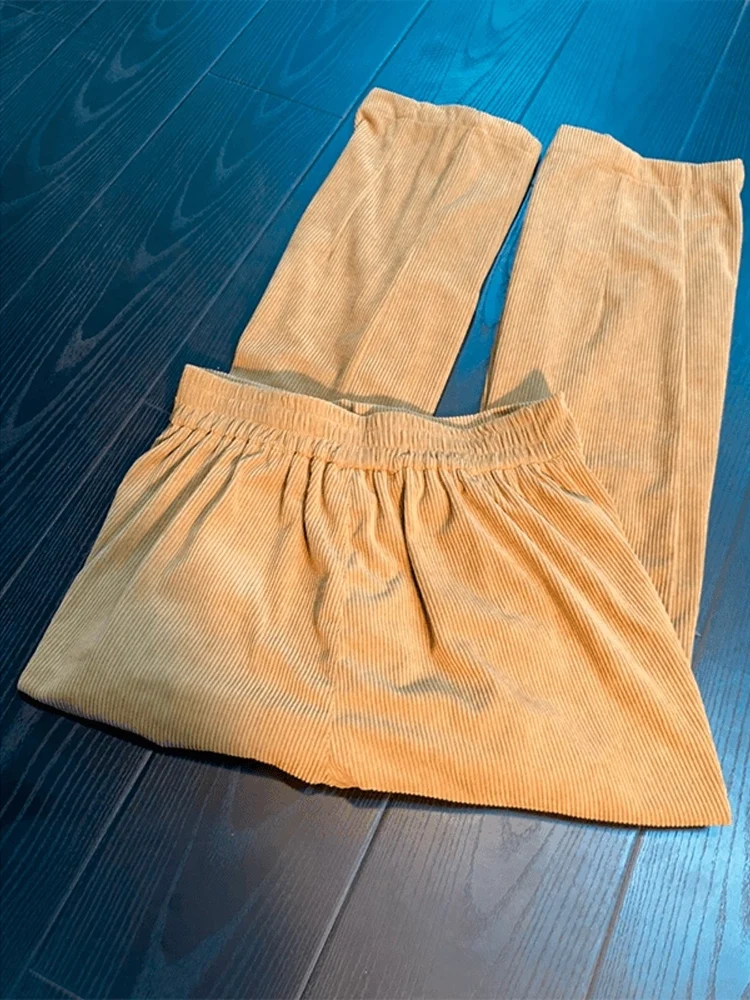 카키 코듀로이 남성 캐주얼 팬츠 가을 루즈 스트레이트 레그 텍스처 디자인 트렌디 하이웨이스트 롱 트라우저 패셔너블 스트레이트...