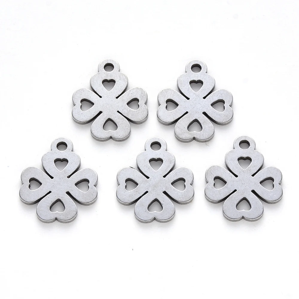 10 Pcs Clover Pendant Charms Resistant 304 Stainless Steel Pendants Clovers Stainless Steel Color Metal Charms Pendant for Women