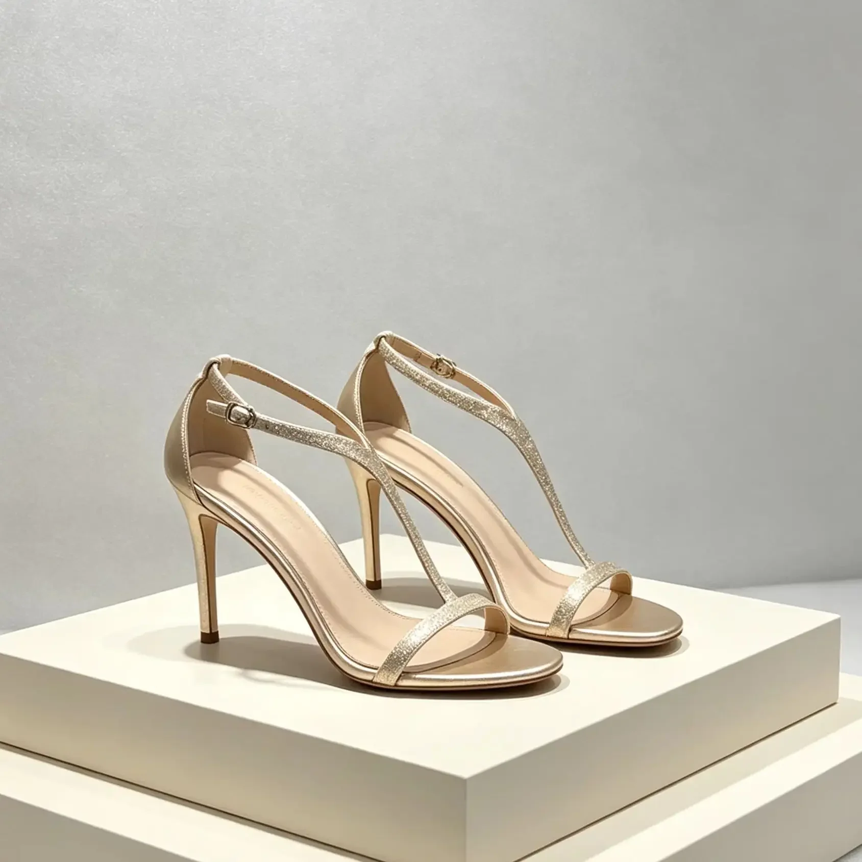 Glitter T Strap Women Stiletto High Thin Heel Pumps Sandals Open Toe Ankle Buckle Elegant Summer Party Nude Luxury Fashion Shoes