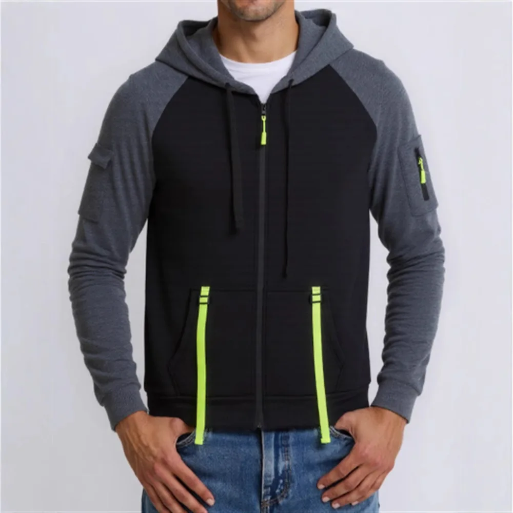 2025 primavera e outono novo estilo simples zíper com capuz casual personalizado moletom masculino solto