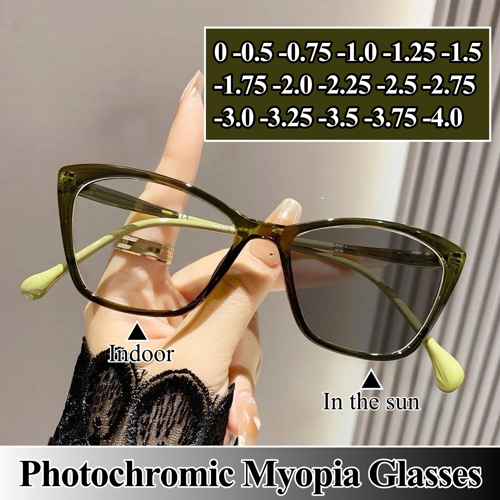 

Fashion Photochromic Myopia Glasses for Women Men Retro Cat Eye Mimus Diopter Eyewear Outdoor Color Changing Sun Shades Glasses