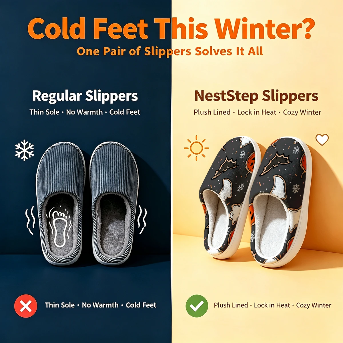Halloween Cookie Pattern Christmas White Slippers Warm Plush Indoor Shoes Non-Slip Winter Slippers Family Holiday Gifts Soft view 5