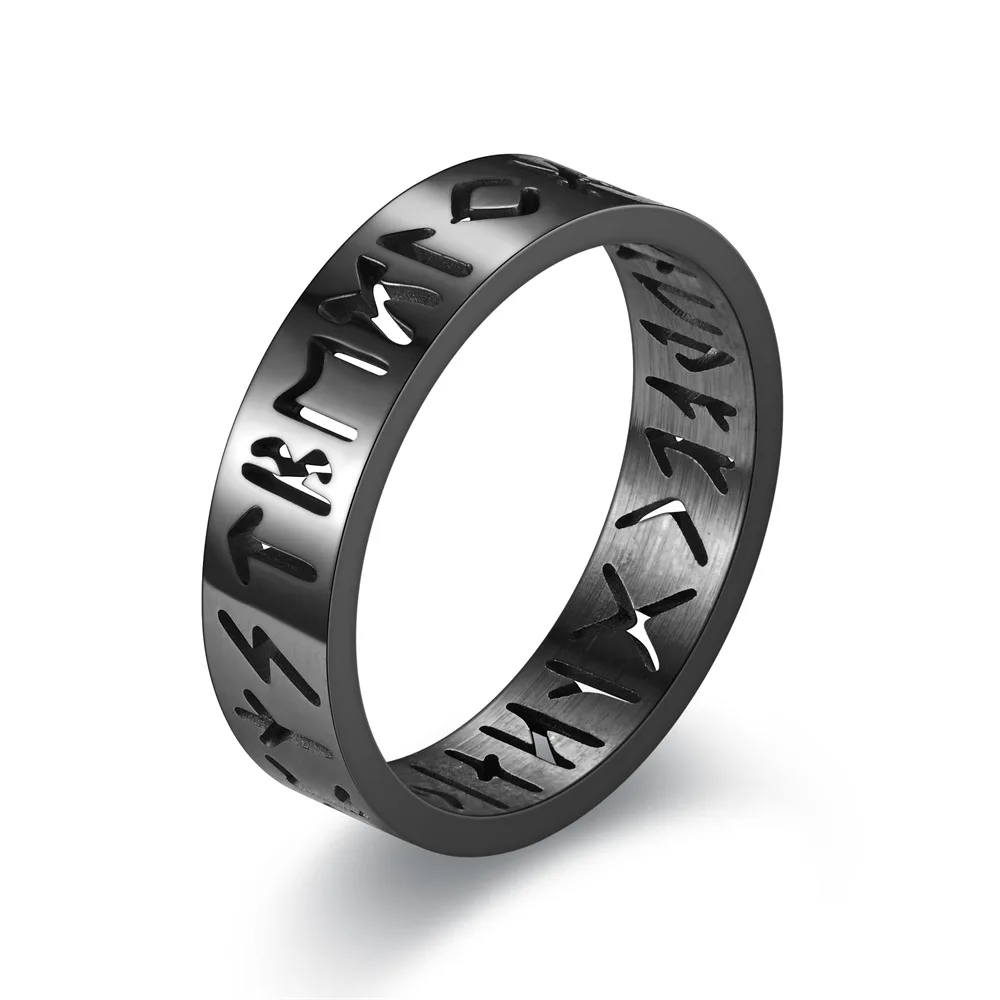 2023 New Stainless Steel Hollow Out Ring for Men Women Fashion Hollow Rune Design Finger Anillo Antiestres Anxiety Rings