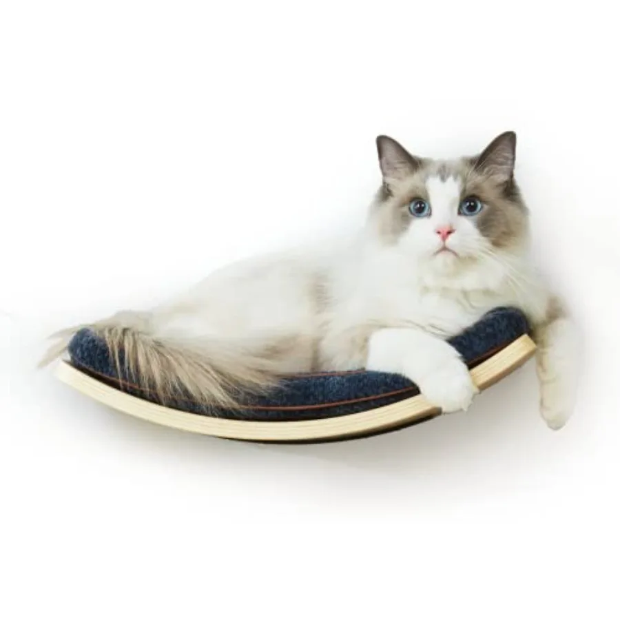 

Cat Shelf with Comfortable Cushion - Curved Cat Shelves and Perches for Wall Size - Wall Mounted Cats Furniture for Sleeping, P