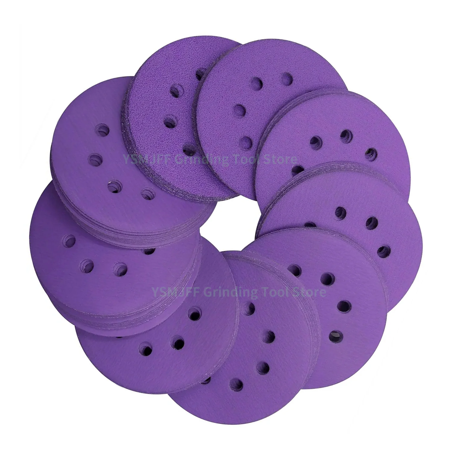 50PCS 5 Inch 8 Hole Hook and Loop Sanding Discs, Purple Sanding Pads for Random Orbital Sander Automotive Sanding, 60-800 Grits