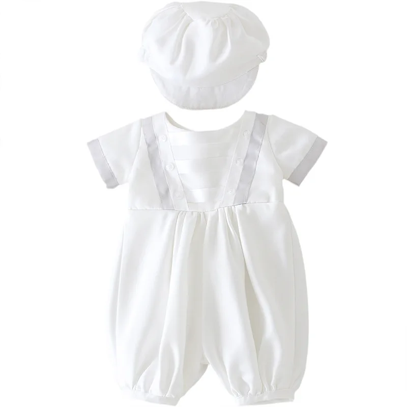 Newborn Boy Clothes Infant Baptism Suit Baby Christening Jumpsuits with Hat 3 6 9 12 24 Months