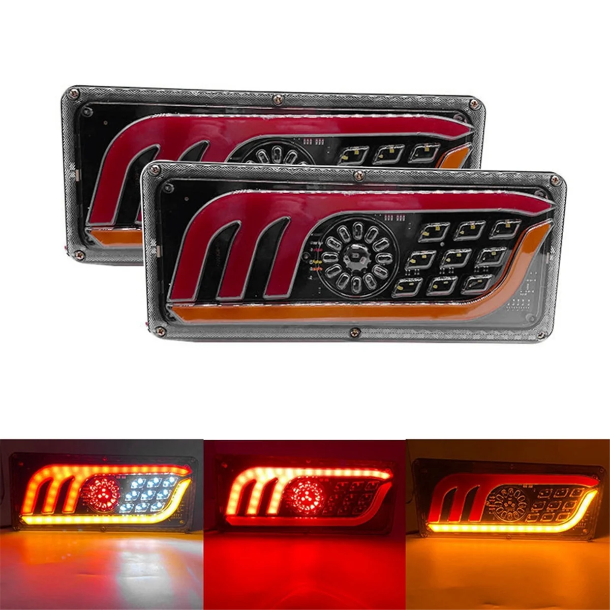 2PCS LED Truck Tail Light Turn Signal Rear Brake Lights Reverse Signal Lamp Trailer Lorry Bus Caravan Warning Lamp 33cm