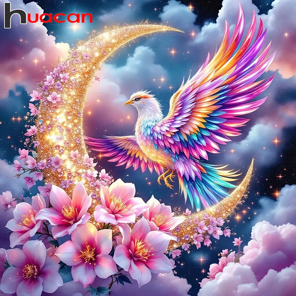 

Huacan 5D Diamond Painting Bird Animal Rhinestones Full Square Round Mosaic Flower Cross Stitch Room Decor