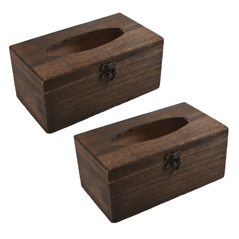 2PC Useful Wooden Retro Tissue Box Cover Paper Napkin Holder Case Home Car Decor