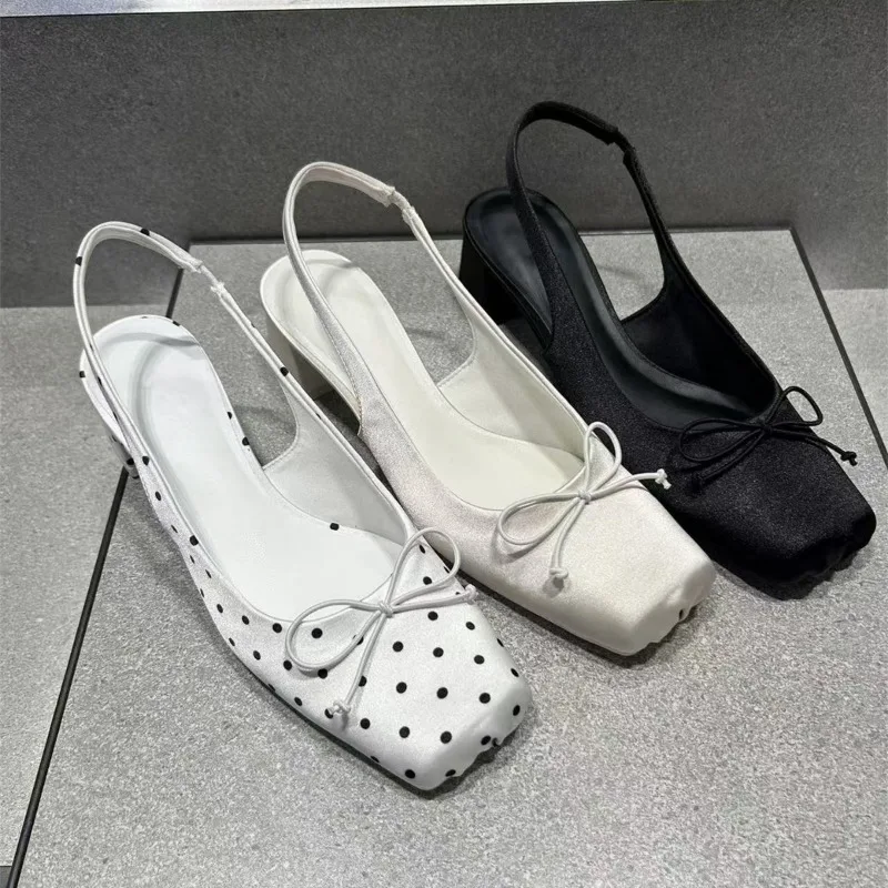 

Women's Shoes Temperament Square Head Thick Heeled Sandalias Sweet Bow Mary Janes French Style Banquet Party Dress Evening Shoes