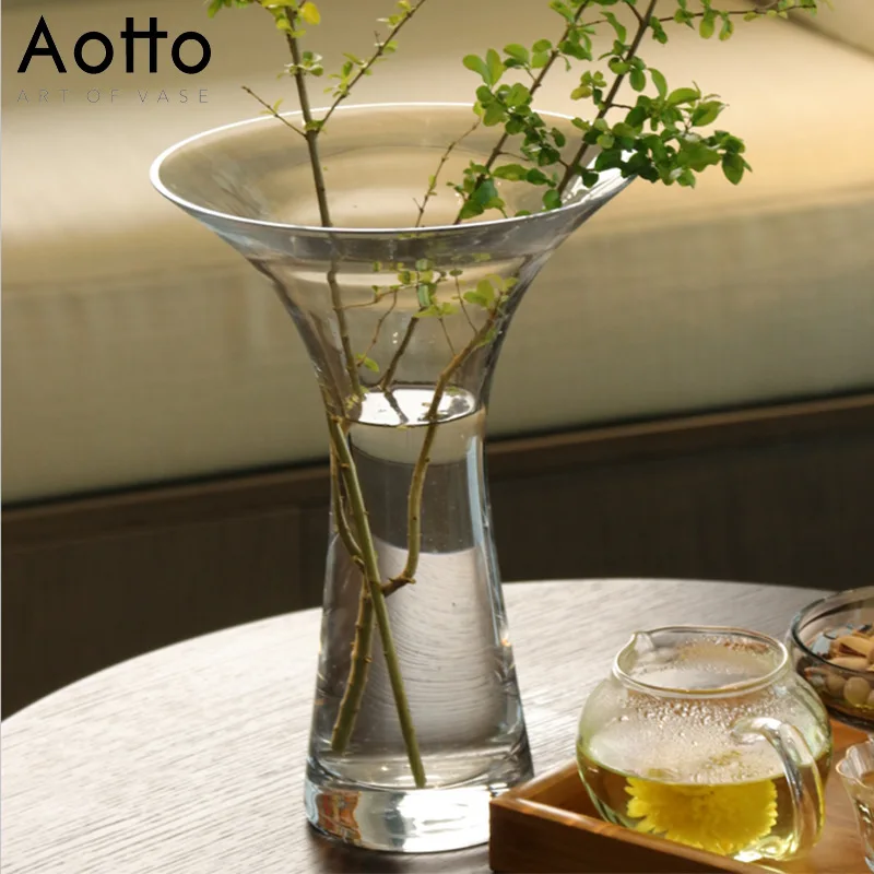 

HYS transparent glass bottle hydroponic flower arrangement large diameter vase decorative ornament
