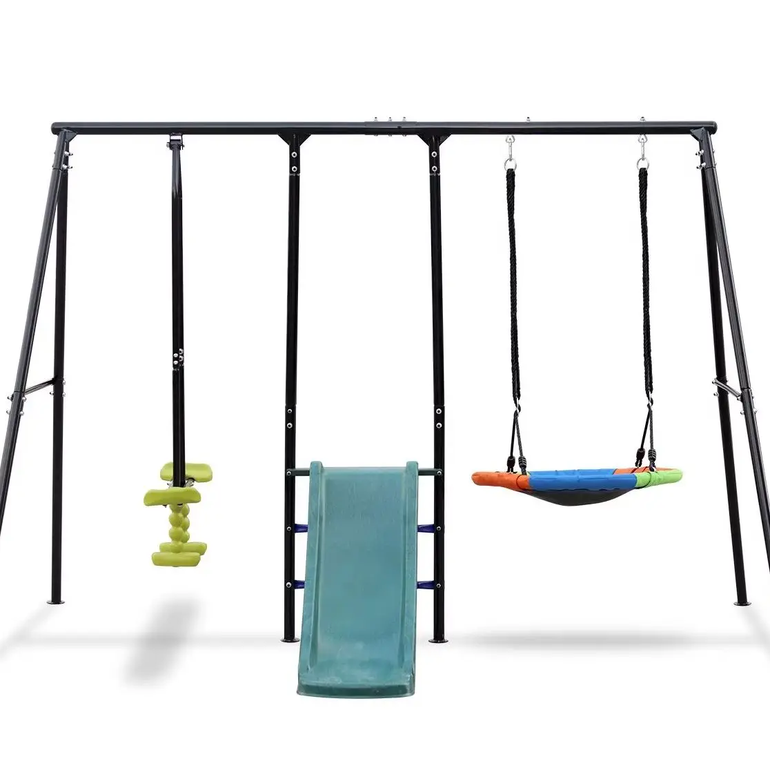 Swing Sets for Backyard, 550LBS Swingset Outdoor for Kids, Basketball Hoop, Climbing Ladder and Nets