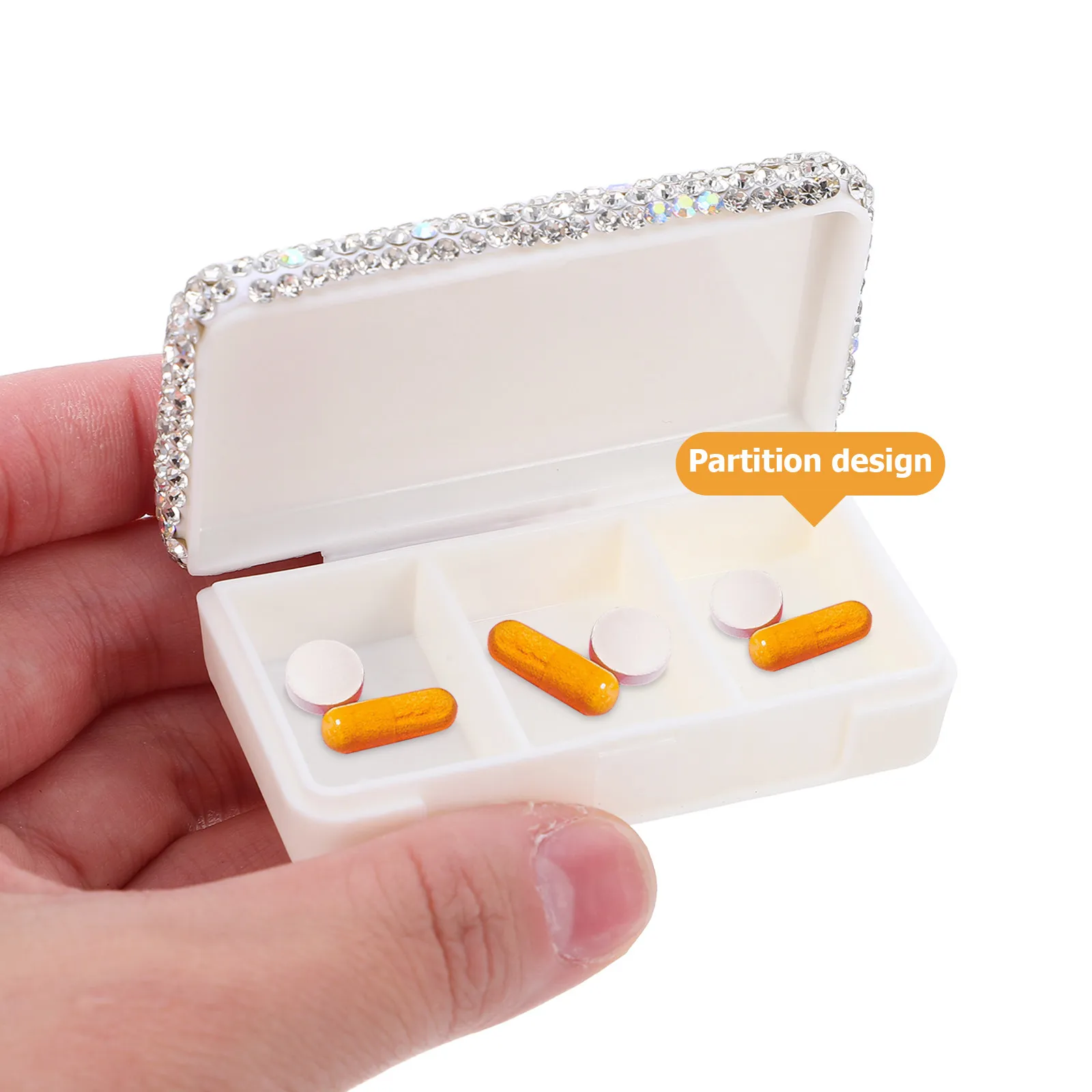Crystal Embellished Pill Box Portable Small Mini Pill Organizer Travel Case Waterproof Sealed Tablet Storage Sealed Tablet Box