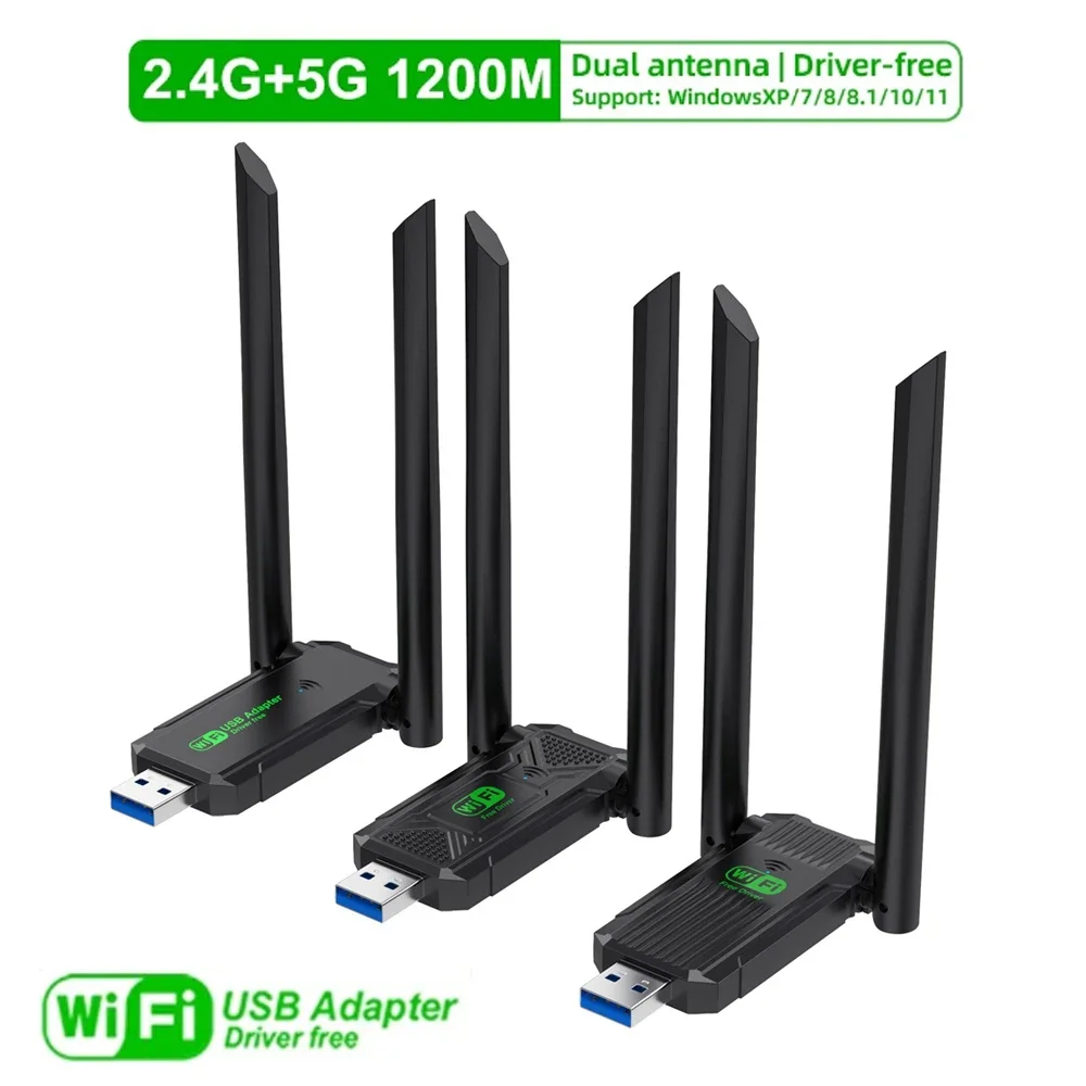 

1200Mbps Wireless Card Receiver WiFi USB Adapter Dual Band 2.4G+5.Ghz Wi-Fi Dual Antenna 802.11AC USB3.0 High Speed PC /Laptop