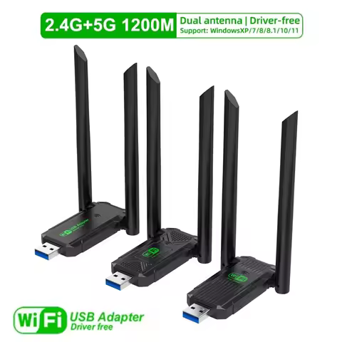 1200Mbps Wireless Card Receiver WiFi USB Adapter Dual Band 2.4G+5.Ghz Wi-Fi Dual Antenna 802.11AC USB3.0 High Speed PC /Laptop
