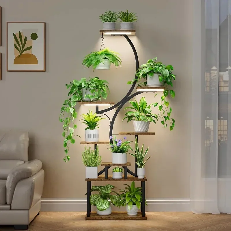 

Good 62" Tall Plant Stand for Indoor Plants Plant Stand Indoor with Grow Lights, 8 Tiered Indoor Plant Shelf,
