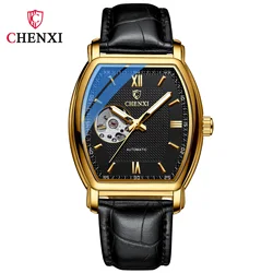 Automatic Mechanical Skeleton Man Watch Fashion Luxury CHENXI Watches For Men Business Leather Waterproof Tonneau Wristwatch
