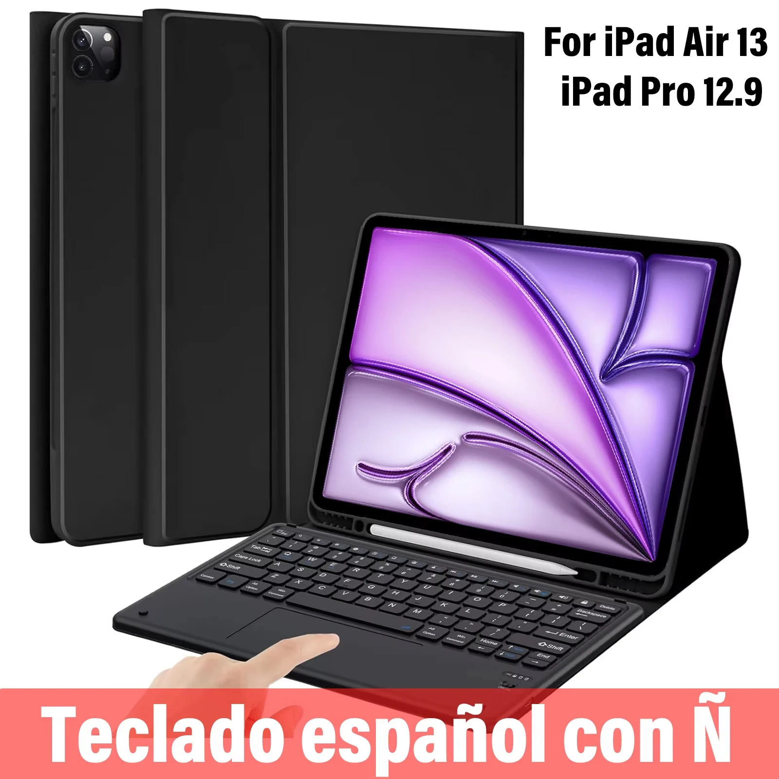 Tastiera spagnola Ñ con custodia per iPad Air 13 pollici (M2) 2024, cover tastiera staccabile per iPad Pro da 12,9 pollici 6a/5a/4a/3a generazione