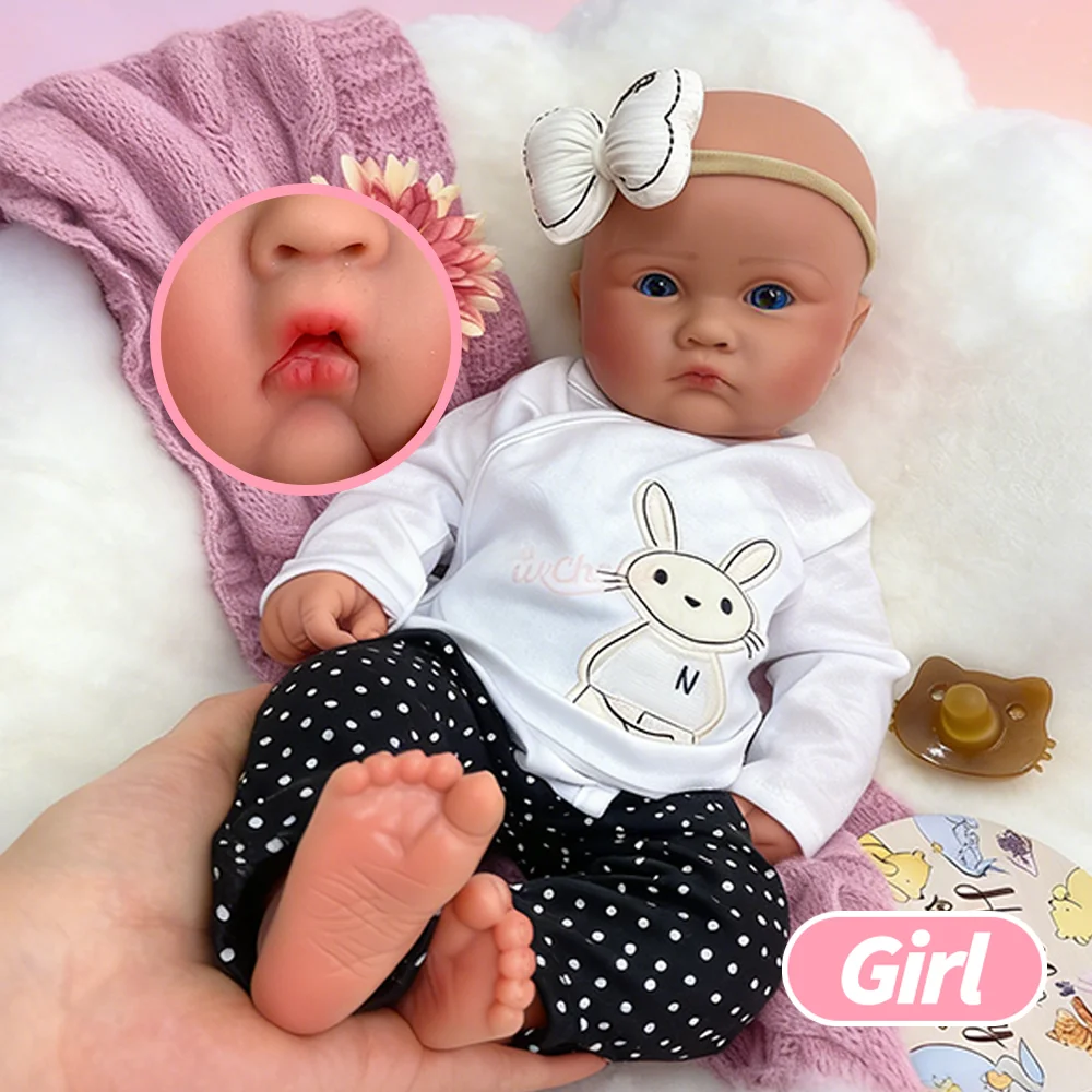 

18-дюймовая кукла-реборн из 100% силикона с открытым ртом и голубыми глазами, реалистичная кукла-младенец для девочек, подарок для художника