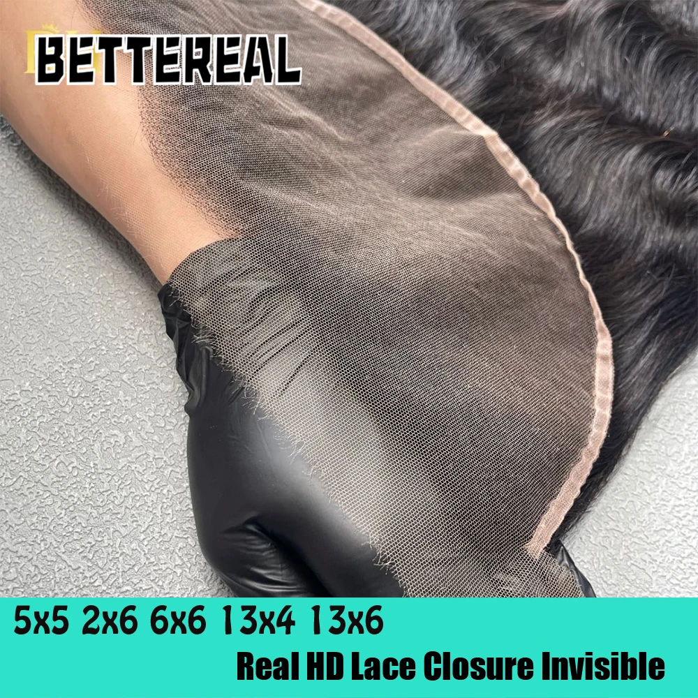 حقيقي HD الدانتيل 13x6 13x4 أمامي 5x5 2x6 6x6 7x7 HD الدانتيل إغلاق الجسم موجة/مستقيم قبل قطعها عقدة صغيرة إغلاق شعر ريمي