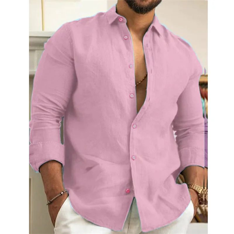 

Men's Hawaiian Lapel Shirt Cotton Casual Shirt Light Loose Breathable Spring and Autumn Long Sleeve Shirt Sports