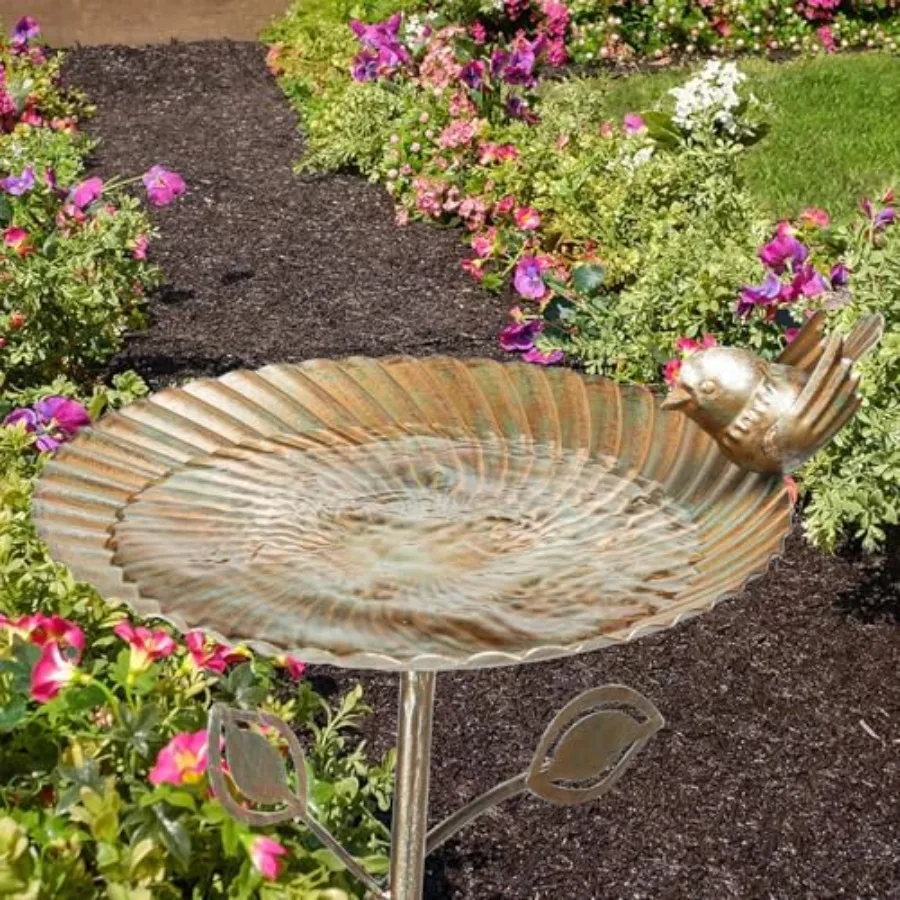 【Spot goods】MUMTOP Bird Baths for Outdoors-Metal Bird Bath Bowl - Golden Birdbaths Stand with Leaf and Bird Decor Bird Feeders view 6
