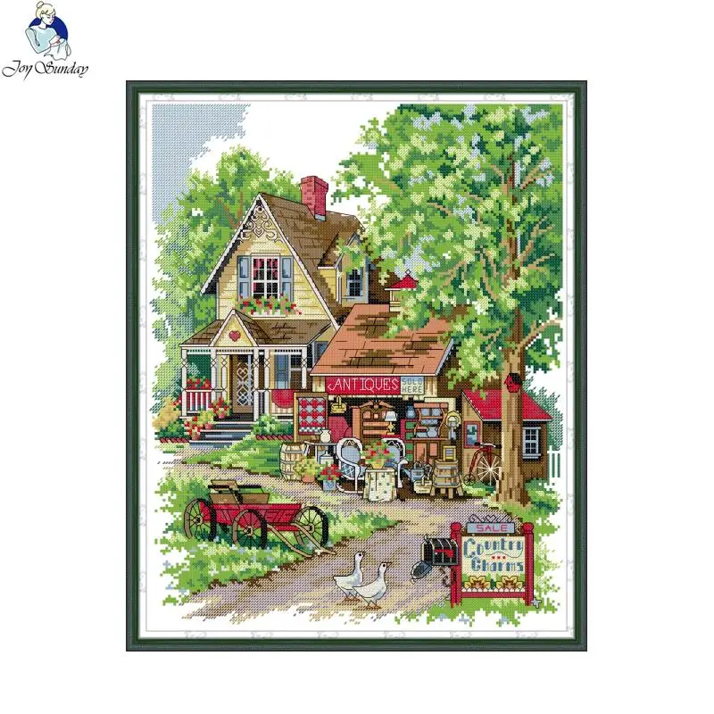 Joy Sunday Scenery Pattern Cross Stitch Kit Handmade Embroidery Thread 14CT 11CT Printed Fabric Sewing Set Charming Countryside