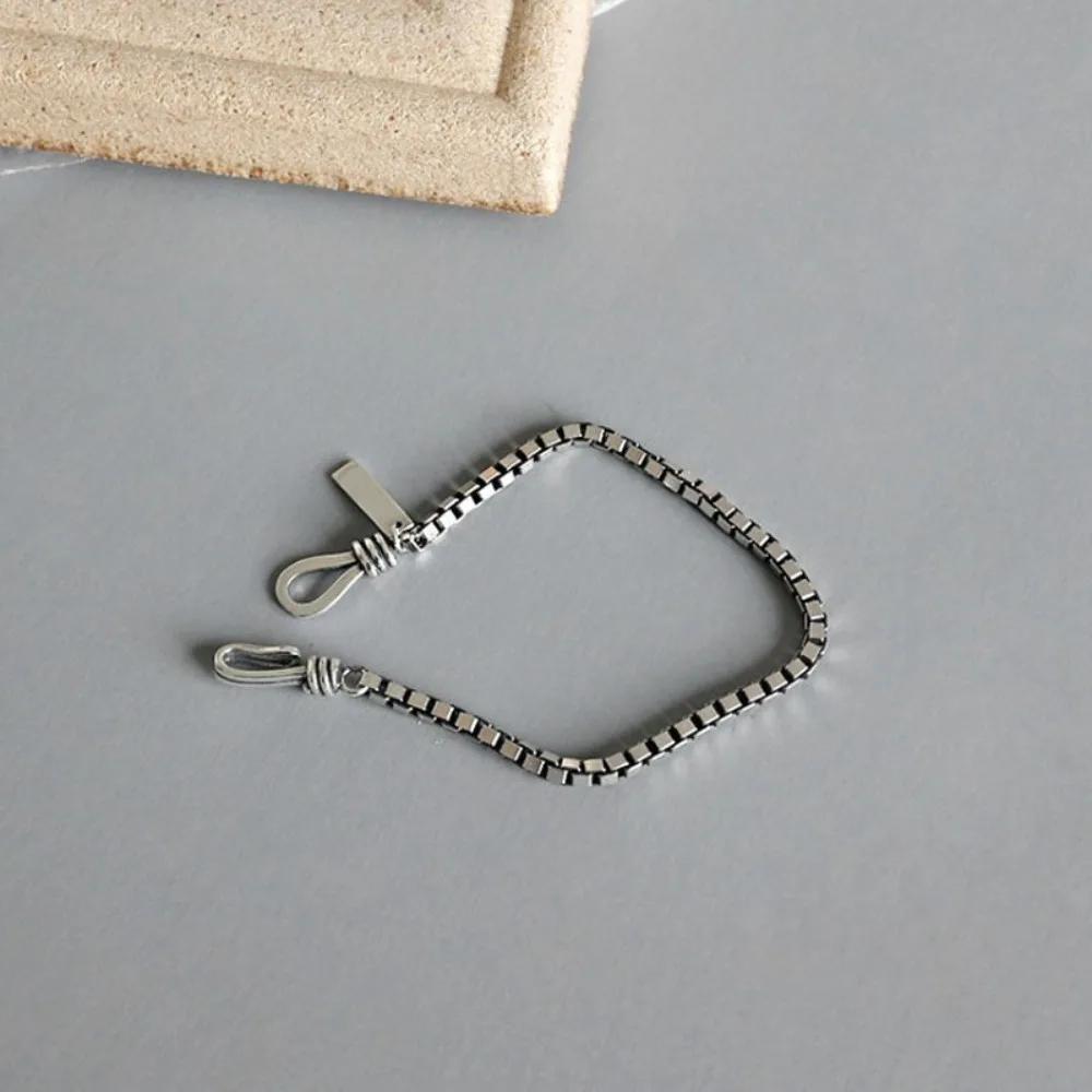 New 925 Sterling Silver Geometric Bracelet Charm Simple Vintage Chunky Box Chain Elegant Simple Bracelet Women