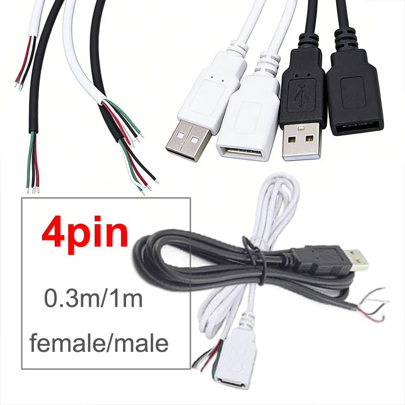 

30 см 100 см USB 2,0 5 В 4-контактный DIY USB-папа-мама разъем кабеля удлинительный кабель питания черный, белый