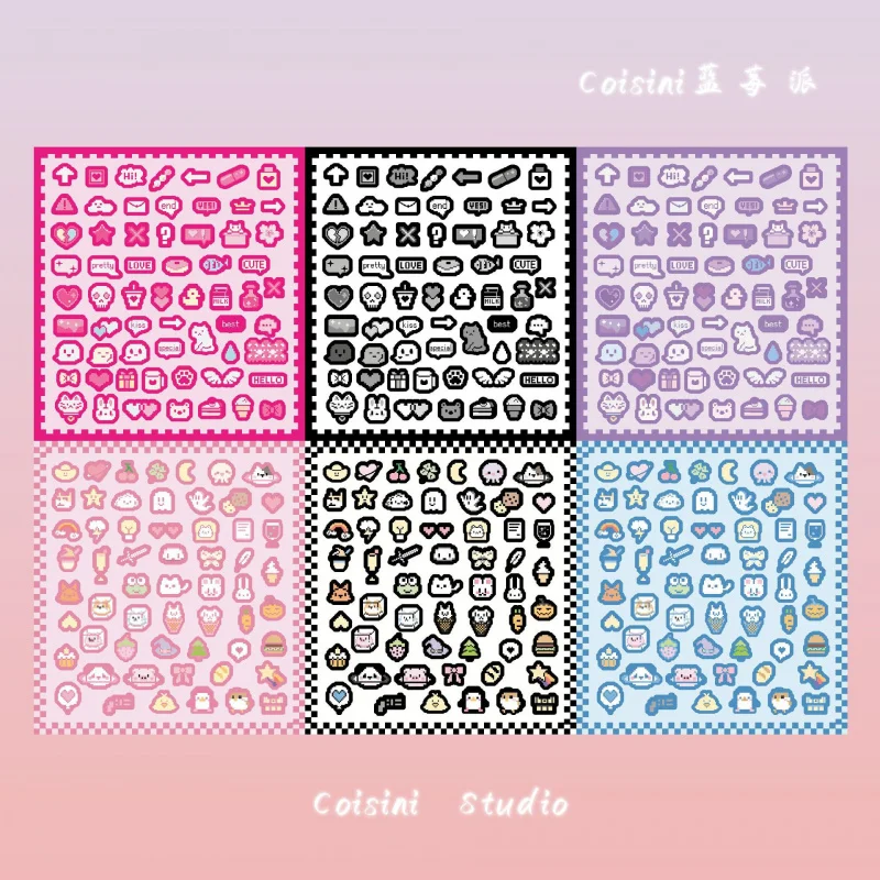Korean Style Laser Cartoon Cute Pixel Style Pattern Stickers Handbook Diary Scrapbook Study Stationery Diy Decorative Stickers