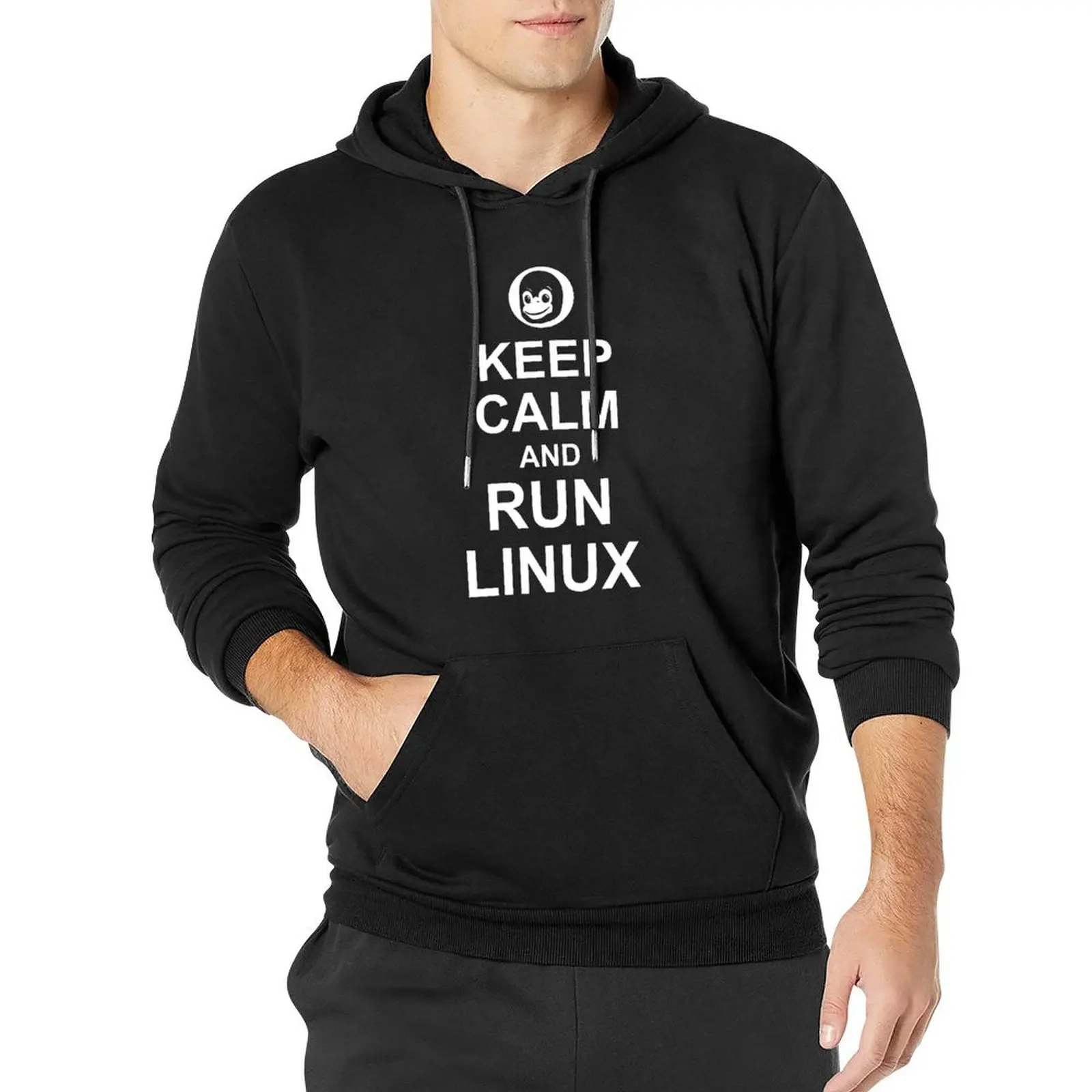 

Keep Calm and Run Linux - забавный белый дизайн для компьютерных игр, пуловер с капюшоном, мужская одежда, толстовка с рисунком