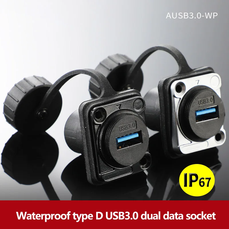 

D-Type Waterproof USB 3.0/2.0 Double-Pass Outdoor Board Installation USB Extension Cable Docking Aviation Female Port IP67 Plug