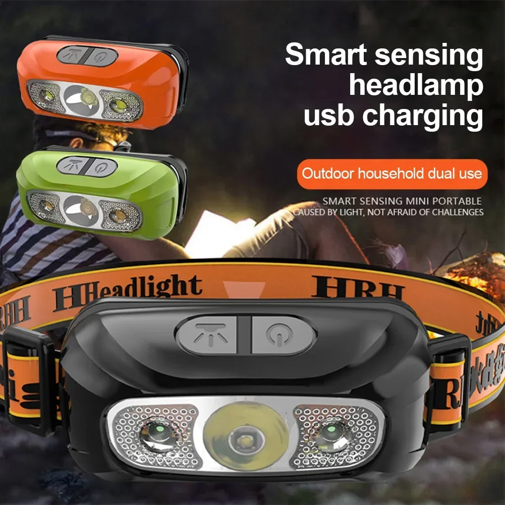 

LED Sensor Headlamp New USB Rechargeable Strong Light Waving Induction Waterproof Fishing Headlamp Built-in Lithium Battery Head