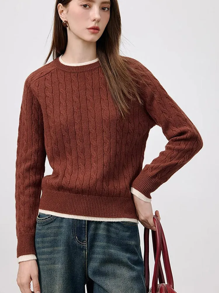 Comodo maglione lavorato a maglia di lana Falso in due pezzi Casual rotondo Ne Long Sve Autunno Inverno Versatile Ele Top Fas da donna...