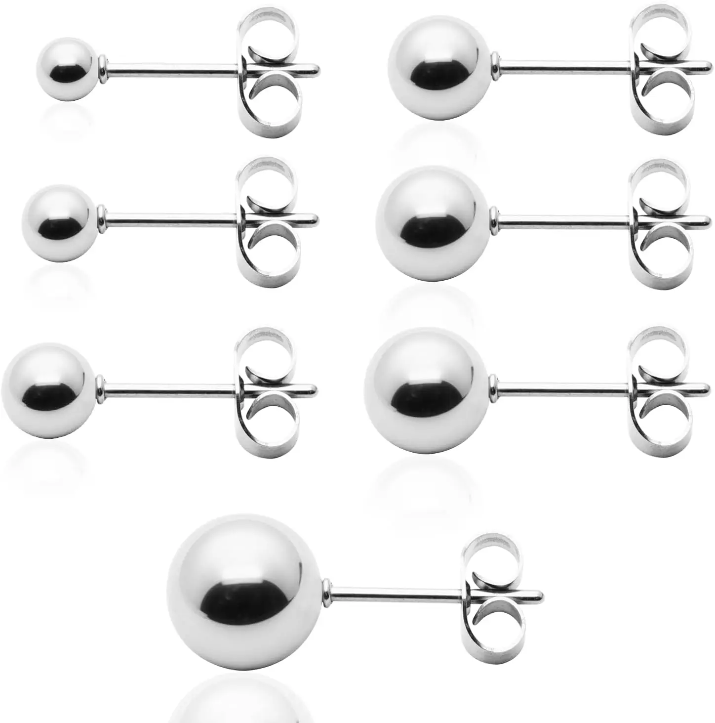 

7 Pairs Stainless Steel Ball Stud Earrings for Women Men, Hypoallergenic Silver Tone High Polished