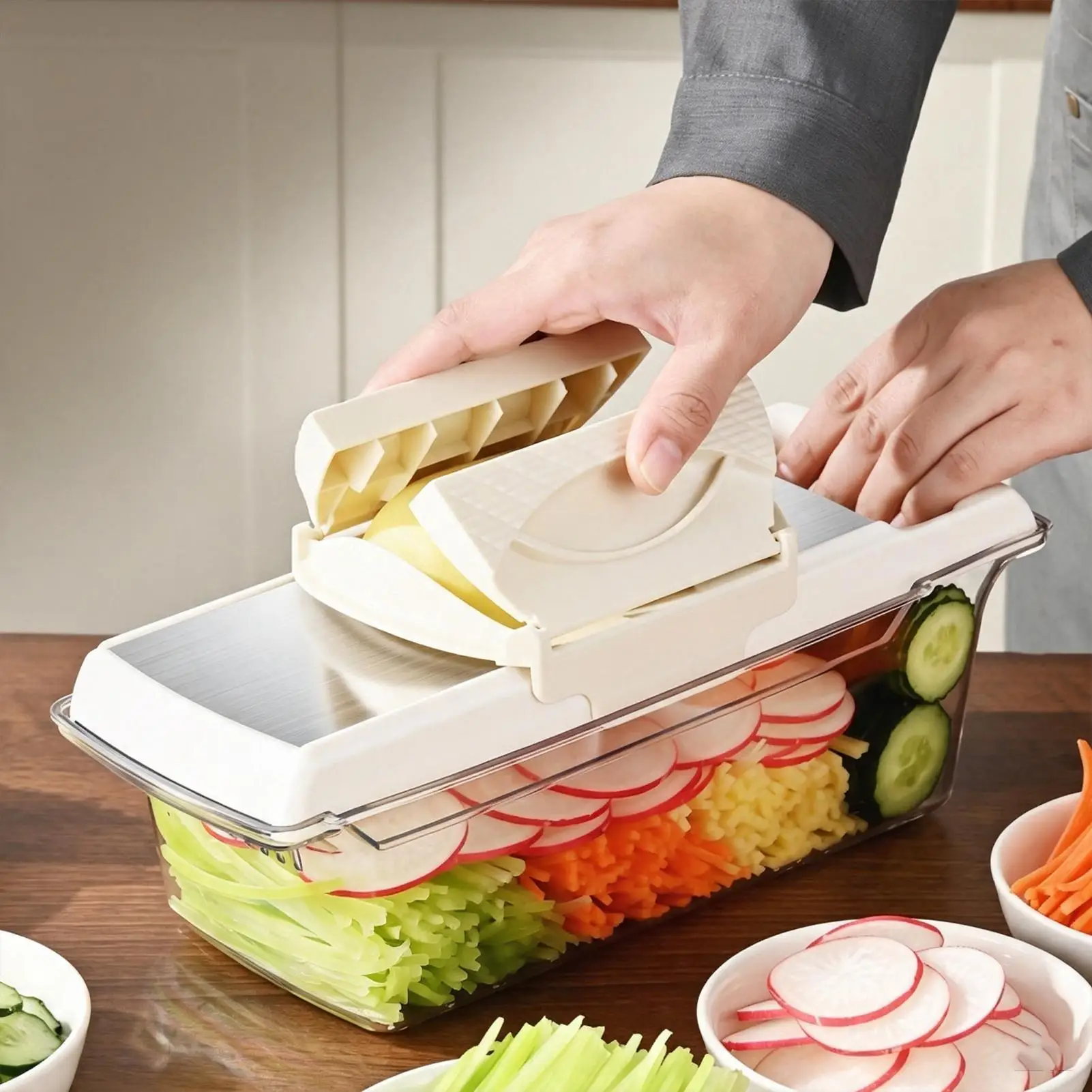 5 In 1Multi-Function Ergonomic Handheld Vegetable Cutter Safe Manual Food Chopper Slicer Kitchen Gadget for Home Daily Meal Prep