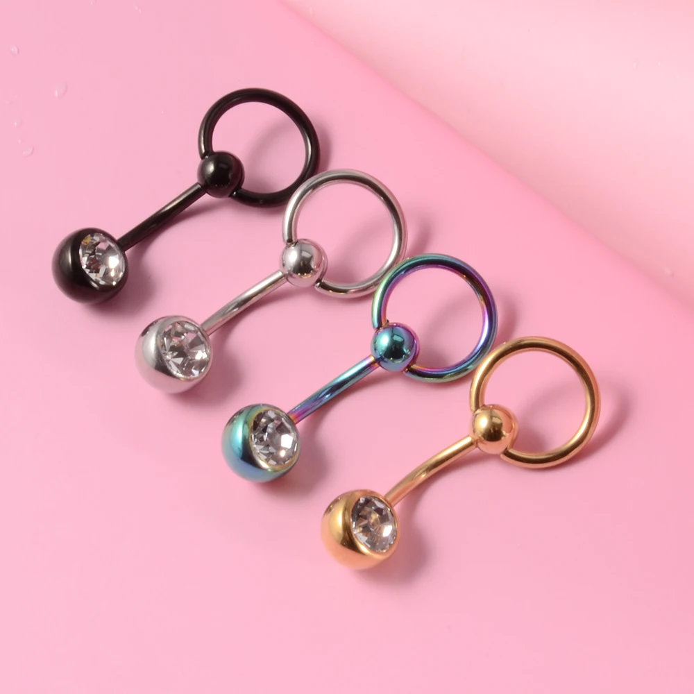 1PC Surgical Steel Navel Piercing Captive Bead Ring Belly Button Retainer Puncture with Gem CBR with Loop Ring Body Jewelry