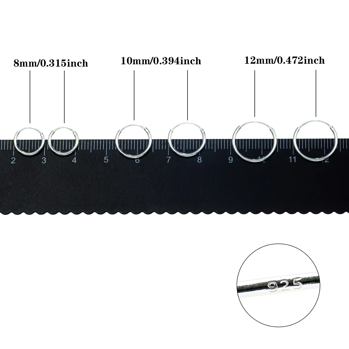 Women Sterling Silver 925 Jewelry Simple Round Size 8mm/10mm/12mm Hoop Earring Fashion Pull Button Silver Piercing Earring New