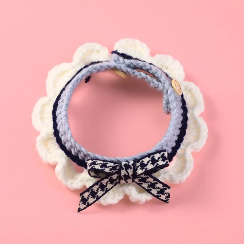 Cute Bow-knot Hand-knitted Saliva Towel  Kitten Cat Puppy  Adjustable Collar Pet Decorative Dog Cat Collar Pet dog Accessories