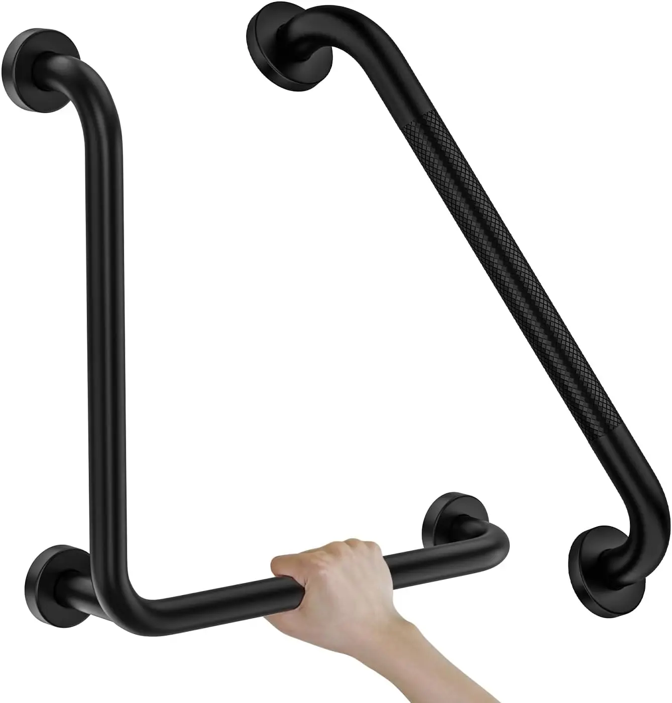 

L-Shaped Shower Grab Bar 16x16 Inch, Stainless Steel Matte Black Safety Rail for Bathroom Mobility Support