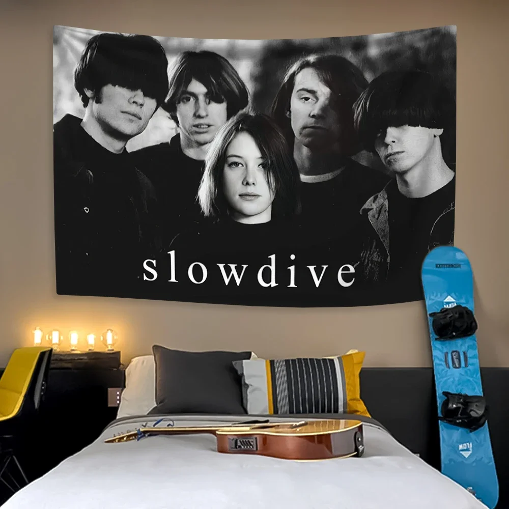 Rock And Roll Music Band Tapestry Slowdive Printed Home Decor Wall Hanging Covering Cloth For Bedroom Living Room Sofa Blanket