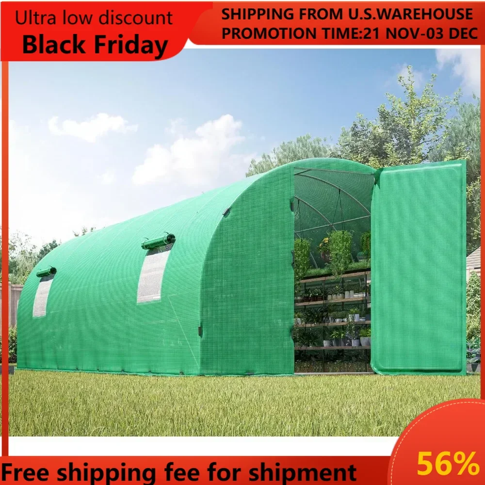 

20x10x7.5 FT Extra high Large Walk-in Tunnel Greenhouse for Outdoors, Upgraded Swing Door, Heavy Duty Galvanized Steel Frame